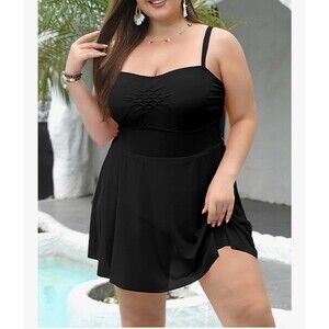Plus Size Swimdress One Piece Swimsuit Tummy Control black Skirt size 2x 18-20W